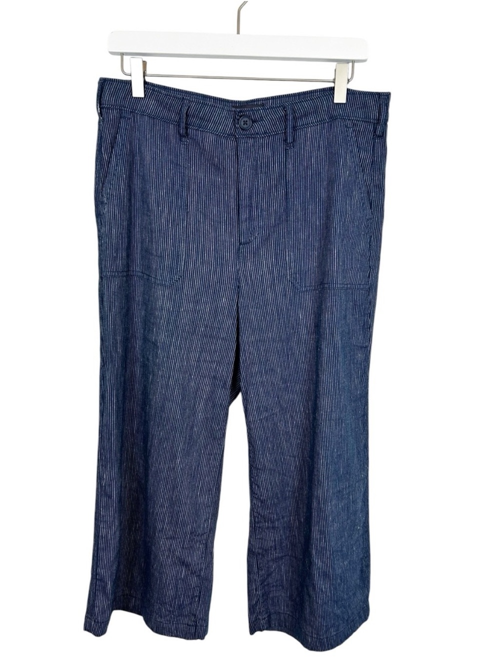 NYDJ Blue Pinstripe Capris Women's Size 8 Linen Blend